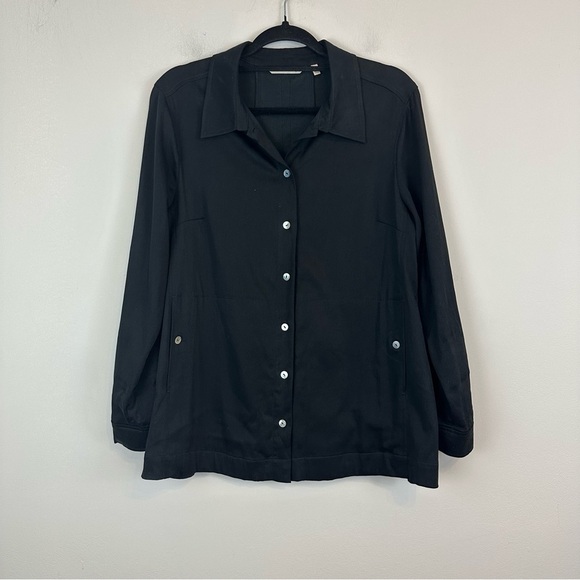 Soft Surroundings | Black Button Down Jersey Material Shirt Tunic Size Medium - Picture 1 of 6